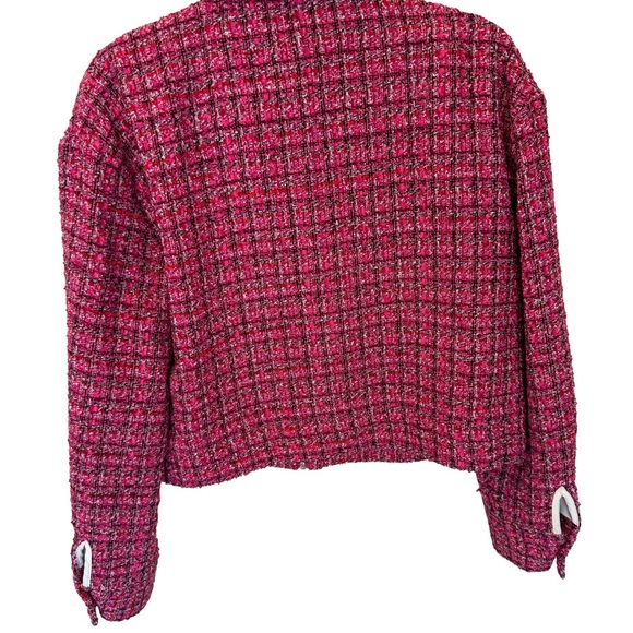 Rachel Zoe Pink Tweed Bouclé Cropped Zip Jacket Blazer S - Picture 4 of 13